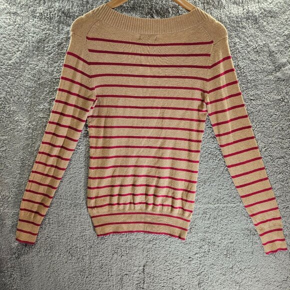 Gap Women's V-Neck Striped Beige & Pink Long Sleeve Sweater XS Soft and Comfy - Picture 13 of 16